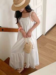 DAZY Women's Spaghetti Strap Midi Vacation Dress - White - View 4