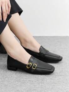 CUCCOO BIZCHIC Zapatos de moda casual con diseño de hebilla y punta cuadrada para mujer - Negro - Ver 3