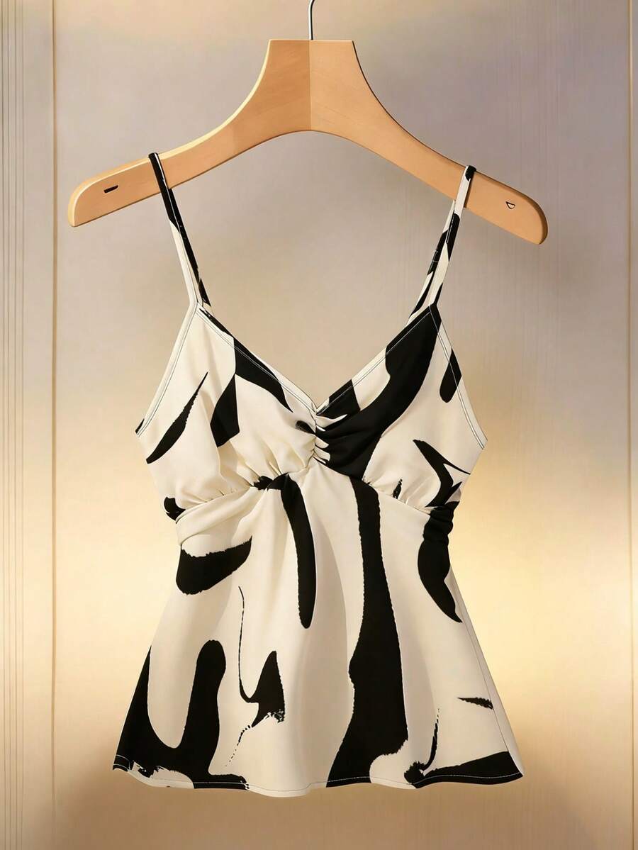 SHEIN Franclia Áo hai dây nữ phối màu tương phản, thời trang, đa năng, thích hợp cho kỳ nghỉ và tiệc tùng. - Nhiều màu - Xem 1