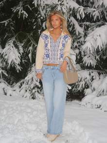 Sydney Algeri Suéter de Gola Alta para Férias Feminino, Branco, Outono/Inverno, Tops de Manga Longa - Preto e Branco - Visão 3