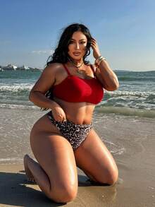Swim SXY Plus Size Women Leopard Print Full Coverage Solid Color Sexy Swimwear - Multicolor - View 2