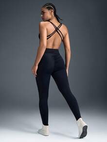 Powerista Women's Solid Color Backless Fitted Jumpsuit - Black - View 3