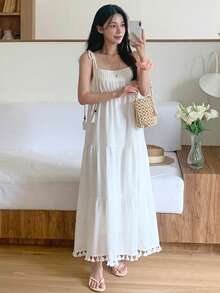 DAZY Women's Spaghetti Strap Midi Vacation Dress - White - View 3