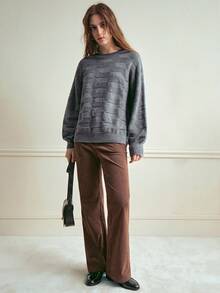 Écloséra Plus Size Solid Color Casual Pullover Sweater, Autumn/Winter - Dark Grey - View 5