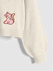 Strawberry Shortcake | ROMWE Women's Strawberry & Portrait Embroidered Button-Front Cardigan - Apricot - View 3