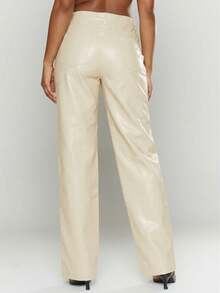 MUSERA Feraux 仿皮直筒裤 性感外出夜游可爱街头风 - 奶油色 - 查看 4