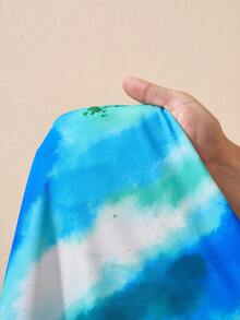 Zivah 2026春夏新品，适合情人节、婚礼季、音乐节、复活节、波西米亚风、度假、邮轮旅行、海滩、优雅通勤等场合，露背系带，性感露背，花朵蓬蓬裙，宽松A字迷你裙，扎染蓝绿色印花连衣裙 - 彩色 - 查看 8