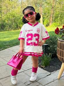 2pcs Young Girls Basketball Jersey Outfit, Numeric Print T-Shirt And Skirt Set, Casual Daily Fashion Versatile Streetwear - Multicolor - View 5