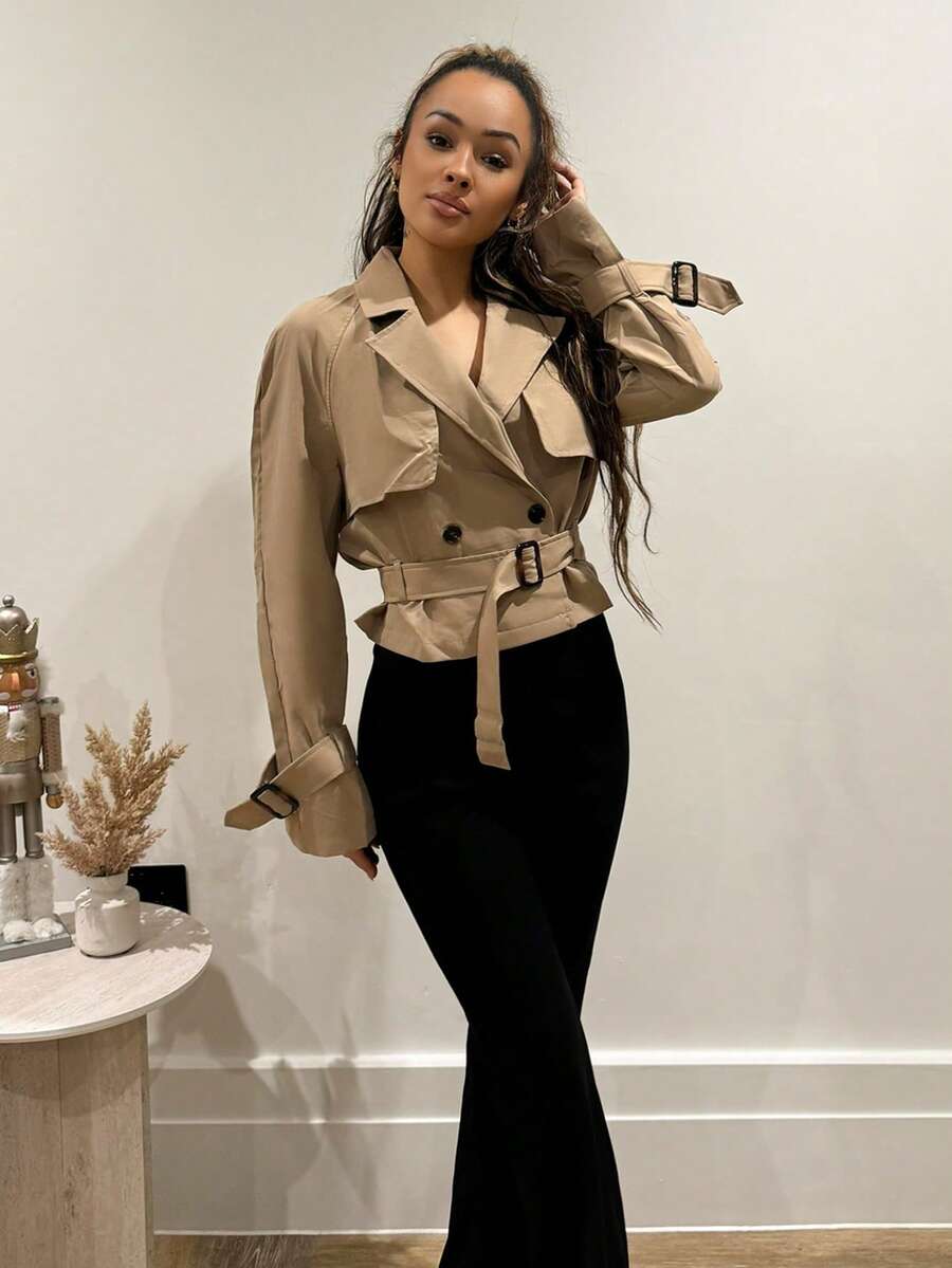 RebeccaVibe Áo khoác trench coat nữ thời trang thu đông mới thanh lịch, thời trang thường ngày, đa năng, thoải mái, đi làm, màu kaki, túi thắt lưng, phong cách Old Money, phong cách Old Money, trở lại trường học, giáo viên, mùa đông, mùa thu, công sở, áo khoác trench coat nữ, áo khoác ngắn, áo khoác blazer nữ, cổ chữ V, bộ vest vải lanh pha trộn, không cổ, tay dài, áo khoác nhẹ, mùa thu/sân bay/đi chơi