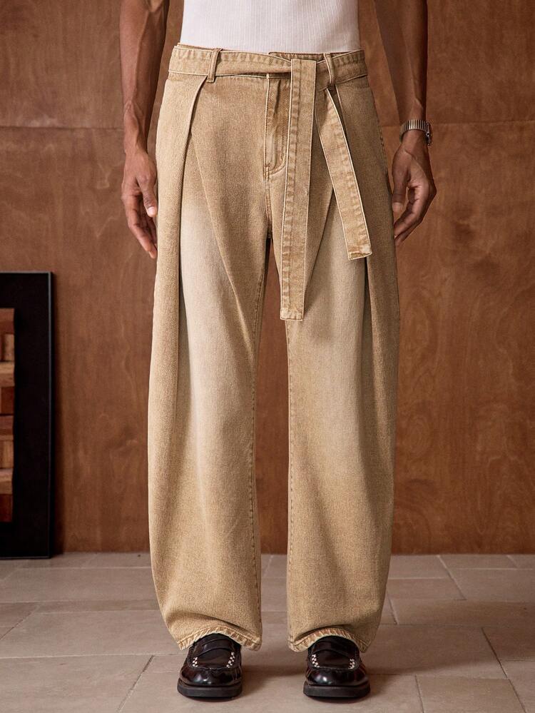 Men's Woven Casual Loose Straight Leg Pants, Fashionable Daily Wear