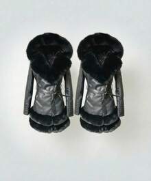 Abrigo Largo para Mujer con Cinturón y Detalle Tipo Peluche Elegante 2Pz - Negro - Ver 1