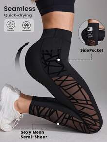 Easithlete 女士简约素色日常半透明紧身裤瑜伽裤