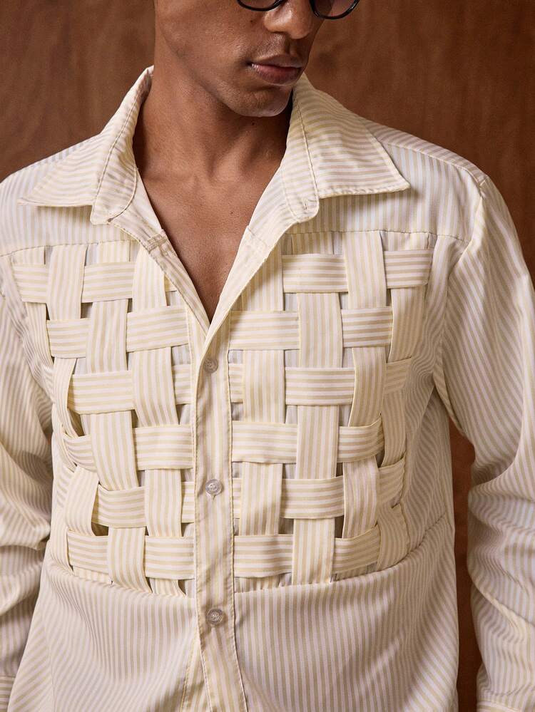 Men's Casual Light-Colored Striped Single-Breasted Shirt Bruno Mars Jackpot Men Cream Shirt Beige Men Shirt Champagne Shirt For Men Crochet Men Shirt Guayabera Shirt Sumwon