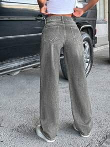 RueChic Blugi damă cu talie joasă, drepți, lejeri, casual, versatili - Gri - Vizualizare 2