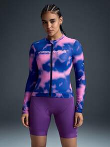 Powerista Women's Letter Print Tie-Dye Zipper Front Cycling Jacket - Purple - View 4