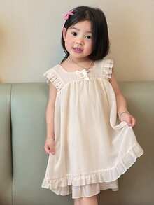 DAZY Infant/Toddler Girls' Ruffle Trim Loose Comfortable Homewear - Beige - View 8