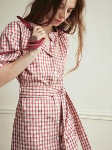 Écloséra French-Style Dress Elegant Dress Vintage Dress Stand-Collar Dress Short-Sleeve Dress Tie-Bow Dress Summer Dress Mid-Length Dress Casual Dress Spring Dress Elegant Dress Women's Casual Dress Women's Floral Dress Shirt Dress Placket Dress Checkered Dress Picnic Dress For Woman French Dresses For Women Gingham Dress Button Up Dress - Multicolor - View 3