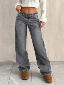 SHEIN Tall TALL SIZE LOW WAIST BAGGY LOOSE STRAIGHT LEG JEAN - Grey - View 3