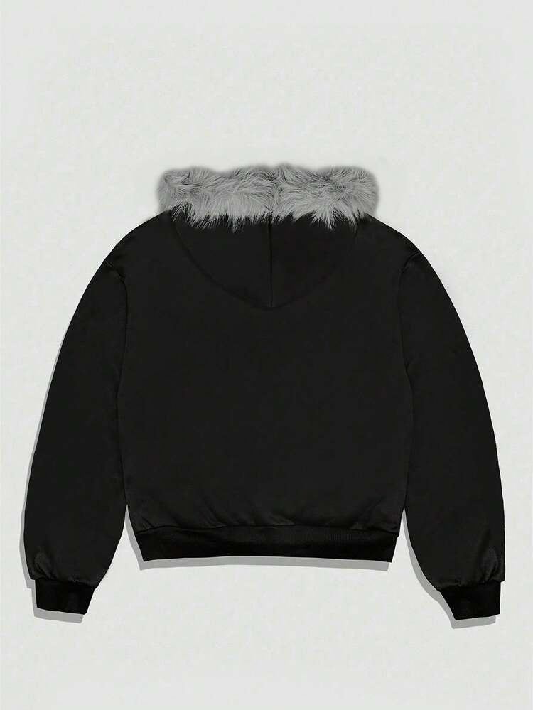 ROMWE MEN Spring Casual Graphic Men'S Faux Fur Patchwork
