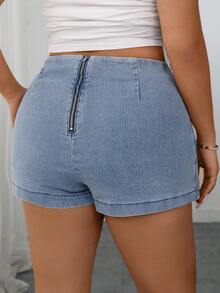 SHEIN Elenzya Plus Size Women Elegant & Comfortable Light Blue Stretch Denim Skirt - Light Wash - View 2