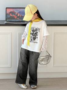 DAZY Quần jean denim dáng rộng phong cách Hàn Quốc thường ngày dành cho nữ, đính đá, đã qua xử lý. - màu đen - Xem 3