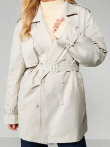 MISSGUIDED Manteau trench classique à double boutonnage avec ceinture et larges revers pour la tenue extérieure d'automne et d'hiver - Kaki - Voir 4