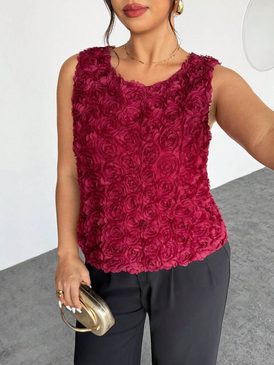 Firerie Plus Size Elegant Burgundy Summer Wedding Top,Women's Solid ...