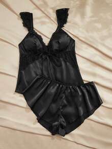 Charlaine 2件套优雅法式蕾丝、缎面、舒适女士睡衣套装