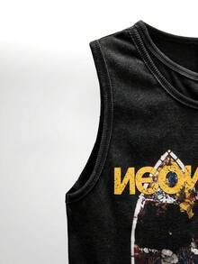 NEON BLANC Men's Casual Letter Print Tank Top, Summer Rock Clothes Sleeveless Graphic Tees Mens Mens Graphic Tank Tops - Black - View 5