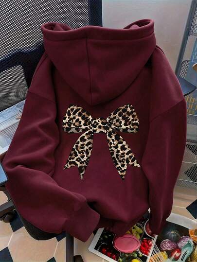 Resyla Damtröja med leopardmönster och rosettdekor, långärmad, höst/vinter, för pendlare