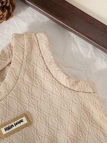 SHEIN 2件套男婴夏季时尚新款透气网眼镂空设计无袖背心套装 - 棕色 - 查看 7