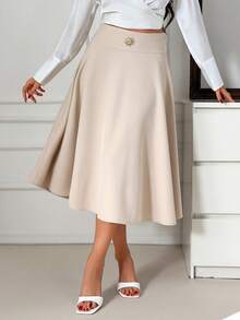 EURMUSE Saia feminina, primavera, branca, evasê - Branco - Ver 5