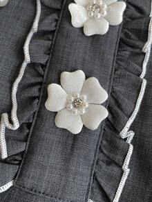 PrepCrw 1 pieza Elegante vestido gris sin mangas con decoración floral 3D de perlas para niñas jóvenes, adecuado para salidas, reuniones, festivales, fiestas, primavera, verano, Día de San Valentín, bodas - Gris - Ver 5