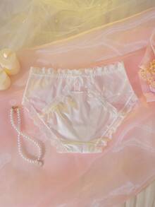 DelicateAllure 1件蕾丝边网纱拼接高档女士丁字裤 - 白色 - 查看 2