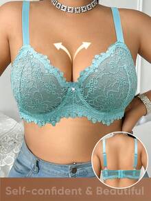 DesireSculpt 1 chiếc áo ngực ren có gọng thoải mái dành cho nữ cỡ lớn - màu xanh lá - Xem 4