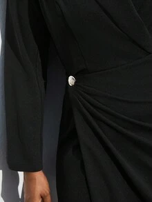 Maija Plus Size Women's Black Lapel Deep V Waist Design Pleated Urban Office Suit Dress Romantic, Fashion, Versatile; Comfortable, Stylish, Elegant, Casual, , Simple Daily Wear, Essential, Solid Color, Holiday Casual, Decent, Single Lady, Elegant Fashion Business Casual Woman Going Out Tops Women Business Casual Woman Fall Clothes Plus Size Date Night Outfits Women Business Casual Woman Curve Christmas Halloween Mexican African Blazer Dress Tuxedo Dress Women Wrap Dress Twist Front Dress/Fall/Winter - Black - View 7