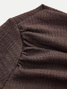 Firerie Kids Firerie Kids Tween Girls Asymmetric Shoulder Design Knit Printed Casual Fashionable Matching Family Tops Suitable For All Seasons - Spring, Summer, Autumn, Winter Cute Tops - Brown - View 4