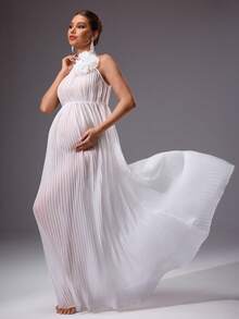 MaterniChic Maternity Clothes Maternity  Dress Summer Pregnant Clothes White Maternity Dress With 3D Floral Print, Elegant Party Attire Elegant - White - View 3