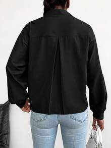 EURMUSE Baumwoll-Hemd mit durchgehendem Knopfverschluss , Drop-Shoulder - Schwarz - Übersicht 2
