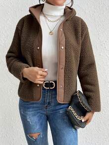 "Chaqueta de Felpa de Oveja con Capucha - Abrigadora, Diseño Detallado y Versátil para Estilos Invierno Casual y Urbano" - Café - Ver 2