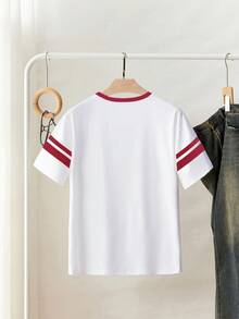 Resyla Women's Casual Patchwork Striped Heart Embroidery Round Neck Short Sleeve T-Shirt, Summer - White - View 2