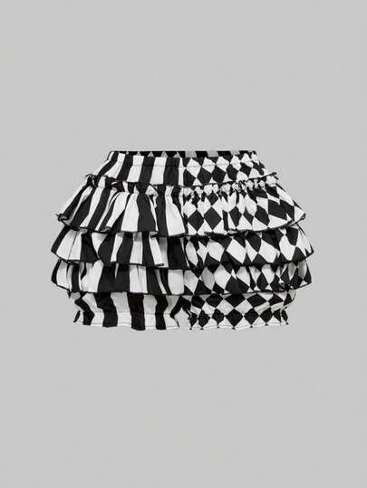 Goth Pantalones cortos de talla grande para mujer con diseño gótico lindo de parches, rayas y cuadros a cuadros de calabaza