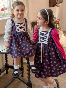 LMoss Kids LMoss 女婴撞色碎花方领休闲连衣裙，可爱复古风，长袖设计，适合日常穿着、派对、生日聚会等场合。 - 彩色 - 查看 3