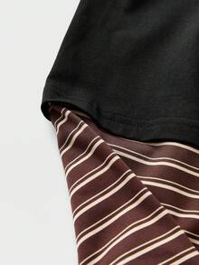 ESTAVOR Men's Henley Neck Long Sleeve Tee 2 In 1 Stripe Sleeves Soft Bear Embroidery Men's Patchwork Top Long Sleeve Men's Long Sleeve Henley - Black - View 4