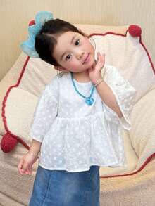 DAZY Baby Girls' Lace Ruffle Collar Solid Color Short Sleeve Blouse Spring Summer Toddler Girls Clothes - White - View 9