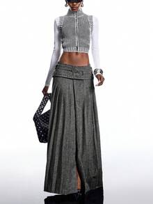 LYSMO Damen Mode Pendler Taillengürtel Plisseerock - Schwarz - Übersicht 6