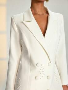 EURMUSE Women's White Elegant Blazer With Pearls - White - View 5