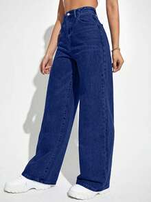 EURMUSE Damen Jeans in Große Größen mit hoher Taille, Taschen und weitem Bein, lässig und locker - Graublau - Übersicht 4
