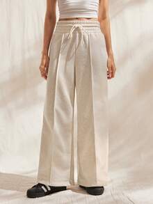 SHEIN EZwear 素色腰部抽繩闊腿衛褲