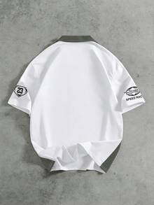 PAVTROS Camisa polo con cremallera y letras y color contrastante, estilo deportivo de carreras, para verano - Gris Claro - Ver 2